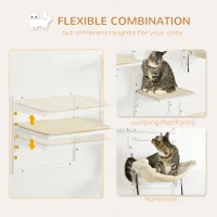 PawHut Cat Shelves for Indoor Cats, 6Pc Modern Cat Wall Furniture with Adjustable Height Jumping Platforms & Hammock, Cream White(m-5)
