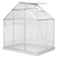 Outsunny 6' x 4' Hobby Greenhouse, Walk-in Polycarbonate Hot House Kit with Aluminum Frame, Sliding Door, Roof Vent, Silver(m-11)