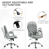 Vinsetto Button Tufted Desk Chair, Home Office Chair with Padded Armrests, Adjustable Height and Swivel Wheels, Gray(m-4)