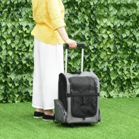PawHut 2-IN-1 Pet Luggage Box Backpack Carrier Cats Dogs w/ Handle, Rolling Wheel Grey(m-8)