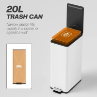 HOMCOM 5.3 Gallon Stainless Steel Kitchen Garbage Can with Soft-close Lid, Foot Pedal, Fingerprint-Proof, White(m-4)