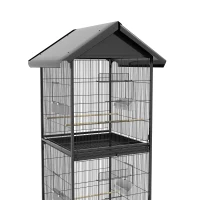 PawHut Wrought Metal Bird Cage Feeder with Rolling Stand Perches Food Containers Doors Wheels 67" H, Black(m-9)