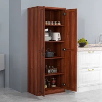HOMCOM 63" Kitchen Storage Cabinet, 5-tier Pantry Cabinet with Doors and Adjustable Shelves for Dining Room, Tan(m-8)