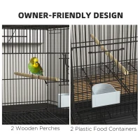 PawHut Birdcage for Canaries, Lovebirds Finches, Budgie Cage with Removable Tray, Bottom Mesh Panel, Wooden Perches, Swing, Ramp, Food Containers, 30" L x 18" W x 18" H(m-7)