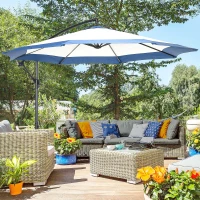 Outsunny 10FT Cantilever Umbrella, Offset Patio Umbrella with Crank and Cross Base for Deck, Backyard, Pool and Garden, Hanging Umbrellas, Navy Blue(m-10)