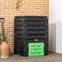 Outsunny Compost Bin, Garden Composter with 80 Vents and 2 Sliding Doors, 120 Gallon (450L), Black(m-8)