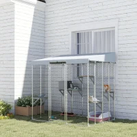 PawHut 79" L Galvanized Steel Catio Outdoor Cat Enclosure w/ 420D Waterproof Canopy, Multiple Platforms, Resting Condo, Silver(m-8)