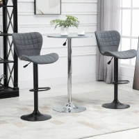 HOMCOM Bar Stools Set of 2, Adjustable Height Swivel Bar Chairs, Linen-feel Fabric Upholstered Kitchen Counter Stools with Wide Seat, Back and Footrest, Grey(m-8)