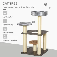PawHut Cat tree Tower Climbing Kitten Activity Center Furniture with Sisal Scratching Post Round Toy Perch Hanging Balls 19.75" x 19.75" x 40.5"(m-4)