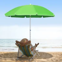 Outsunny Arc. 6.4ft Beach Umbrella with Aluminum Pole Pointed Design Adjustable Tilt Carry Bag for Outdoor Patio Green(m-8)