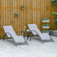 Outsunny 3 Pieces Outdoor Lounge Chair Set, 2 S-Shaped Lawn Chairs and a Glass Table for Patio, Yard, Light Grey(m-1)