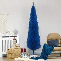 HOMCOM 7FT Decorated Christmas Tree, Pencil Christmas Tree with 499 Realistic Branch Tips and Plastic Stand, Blue(m-10)