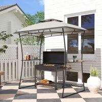 Outsunny 8' x 5' Outdoor Grill Gazebo, Double Tiered Barbecue Grill Gazebo Shelter with 2 Side Shelves and Hook, Light Grey(m-8)