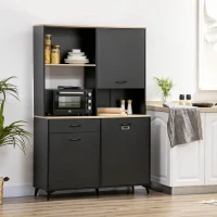 HOMCOM 71" Freestanding Kitchen Pantry, Buffet with Hutch, Modern Storage Cabinet Cupboard, Microwave Cabinet with Doors and Adjustable Shelf, Black(m-10)