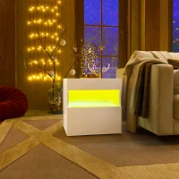 HOMCOM Nightstand with LED Lights, Small Bedside Table with Drawer and Open Shelf(m-8)