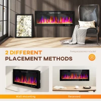 HOMCOM 50" Electric Fireplace Recessed and Wall Mounted, 1500W Ultra-thin with Adjustable Flame, Crystal, Black(m-6)