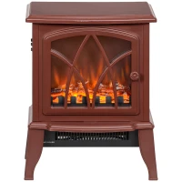 HOMCOM Electric Fireplace Heater, Freestanding Fireplace Stove with Realistic Flames Overheating Protection 750W/1500W, Red(m-1)