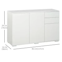 HOMCOM Kitchen Sideboard Storage Cabinet, Modern Coffee Bar with Push-Open Design and 2 Drawers for Living Room, White(m-3)