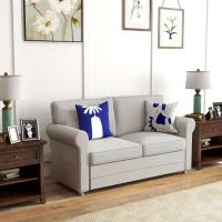 HOMCOM 59" Loveseat Sofa for Bedroom, Modern Love Seats Furniture, Upholstered 2 Seater Couch with Solid Steel Frame and Beech Wood Legs for Living Room, Light Grey(m-8)