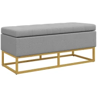 HOMCOM Flip Top Storage Ottoman, Upholstered Storage Bench, Linen Fabric Footstool for Living Room, Bedroom, Grey(m-11)