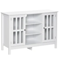HOMCOM Sideboard, Buffet Cabinet, Coffee Bar Cabinet, Kitchen Cabinet with Storage Shelves, Slatted Framed Doors and Cable Management for Living Room, White(m-1)