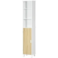 kleankin Tall Bathroom Storage Cabinet, Free Standing Bathroom Cabinet Slim Side Organizer w/ 3-Tier Open Shelf, Door, White(m-11)