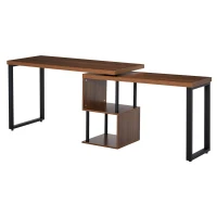 HOMCOM Corner Rotating L-Shaped Office Table Computer Desk with Storage Shelf Brown(m-11)