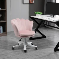HOMCOM Adjustable Height Study Chair, Mid Back Velvet Office Chair with Swivel Wheels for Living Room, Study, Pink(m-1)