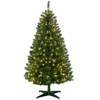 HOMCOM 6' Artificial Prelit Christmas Trees with Warm White or Colorful LED Lights, Auto Open(m-11)