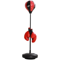 Qaba Height Adjustable Punching Bag for Kids w/ Stand & Boxing Gloves for 5-10 Years, Red(m-1)