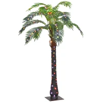 Outsunny 5' Artificial Light Up Palm Tree Lighted Tropical Fake Tree with Remote 200 Lights 3 Coconuts for Outdoor Indoor Green(m-1)