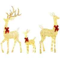Outsunny Lighted Reindeer Christmas Decorations, 3-Piece Light Up Christmas Deer Family Set with 2 Modes for Outdoor, Silver(m-1)