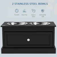 PawHut Elevated Dog Bowls with Storage Drawer, Raised Dog Bowl Stand Pet Food Bowl Dog Feeding Station, Black(m-6)