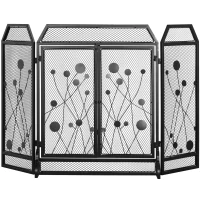 HOMCOM 3-Panel Metal Fireplace Mesh Screen Home Folded Steel Spark Protection with Magnetic Doors 49.25" x 31.5", Black(m-11)
