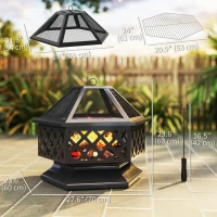 Outsunny 28" Outdoor Fire Pit Wood Burning Firepit with BBQ Grill, Spark Screen, Poker for Patio Backyard Camping Picnic Bonfire(m-3)