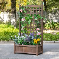 Outsunny Raised Garden Bed with Trellis, Wood Planter Box for Garden, Free Standing Flower Bed, 25.2" x 11" x 47.2" Brown(m-1)