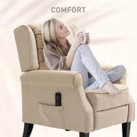 HOMCOM Massage Recliner Chair for Living Room, Push Back Recliner Sofa, Suede Wingback Reclining Chair with Extendable Footrest, Wood Legs, Remote Control, Side Pockets, Beige(m-7)