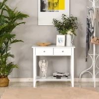 HOMCOM Console Table, Modern Entryway Table with Storage Drawers, Bottom Shelf and Wooden Legs, 31.5" Sofa Side Desk for Living Room, White(m-1)