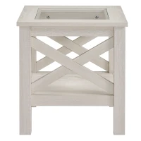 HOMCOM Coffee Table with Tempered Glass Tabletop, Living Room Table with Wood Frame and Underneath Storage Shelf, White Oak(m-11)
