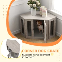 PawHut Dog Crate Furniture with Cushion, 41 Inch Corner Design Dog Crate End Table for Medium Dogs, Grey(m-5)