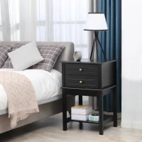 HOMCOM Modern Sofa Side Table, Accent End Table with Drawers and Storage Shelf, Nightstand for Bedroom Living Room, Black(m-8)