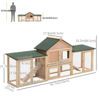 PawHut Large Rabbit Hutch Wood Bunny Cage Outdoor Guinea Pig House with Double Runs Slide Out Tray Ramps, 83"x18"x33", Natural(m-3)