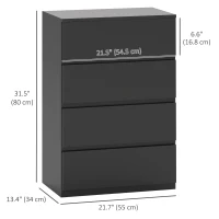 HOMCOM 4 Drawer Chest Storage Cupboard Freestanding Drawer Unit, Black(m-3)
