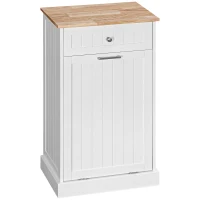 HOMCOM Kitchen Tilt Out Trash Bin Cabinet Free Standing Recycling Cabinet Trash Can Holder With Drawer, White(m-1)