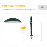 Outsunny 7.5FT 2-in-1 Umbrella Shelter with Carry Bag, Beach Sport Umbrella with Silver Coated UPF50+ UV Protection Dark Green(m-5)