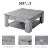 HOMCOM Modern Coffee Table with Storage Shelf, Square  Cocktail Table, Center Table for Living Room, Grey(m-6)