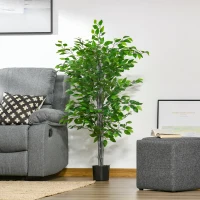 HOMCOM 4.5ft Ficus Artificial Plant with Realistic Leaves, Potted Fake Tree for Home Office Indoor Decor, Green(m-1)