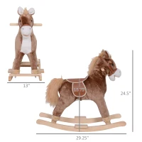 Qaba Kids Rocking Horse with Soft Plush Body, Wooden Base & Handle Grip for Years 3+(m-3)