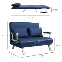HOMCOM Convertible Sofa Bed Sleeper Chair, 5 Position Adjustable Backrest, Armchair Sleeper with Pillows, Leisure Chaise Lounge Couch, Blue(m-3)