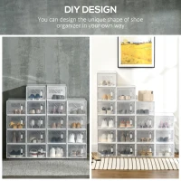 HOMCOM 18 Pack Shoe Storage Boxes, Space-saving Shoe Organizers, Clear Plastic Stackable Holders Containers with Front Opening(m-6)